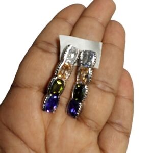 4 PRECIOUS MULTICOLORED STONES EARRINGS
